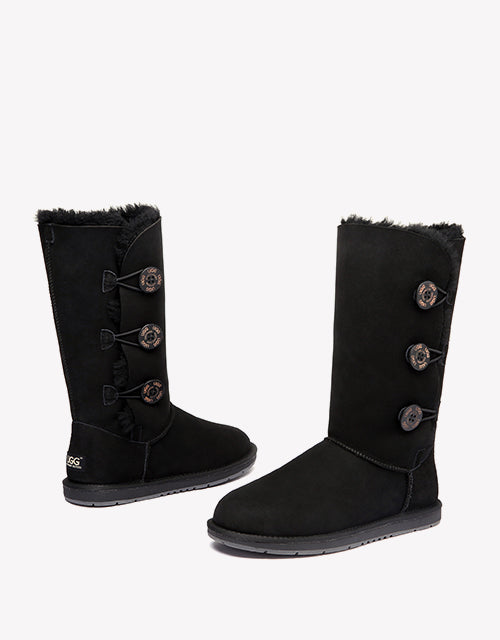 Australian Shepherd UGG Boots Australia Double Face Sheepskin Tall Triple Button Boots Water Resistant-Boots-PEROZ Accessories