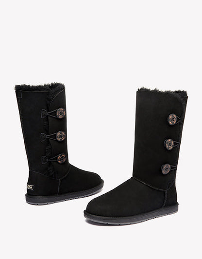 Australian Shepherd UGG Boots Australia Double Face Sheepskin Tall Triple Button Boots Water Resistant-Boots-PEROZ Accessories
