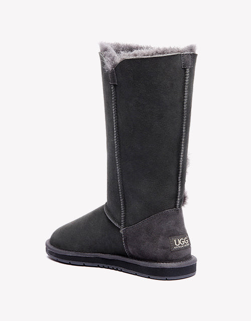 Australian Shepherd UGG Boots Australia Double Face Sheepskin Tall Triple Button Boots Water Resistant-Boots-PEROZ Accessories