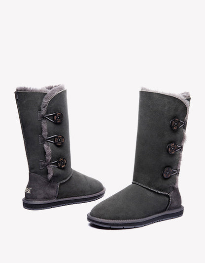 Australian Shepherd UGG Boots Australia Double Face Sheepskin Tall Triple Button Boots Water Resistant-Boots-PEROZ Accessories