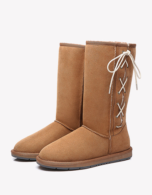 Australian Shepherd UGG Boots Australia Double Face Sheepskin Tall Side Lace Up Boots-Boots-PEROZ Accessories