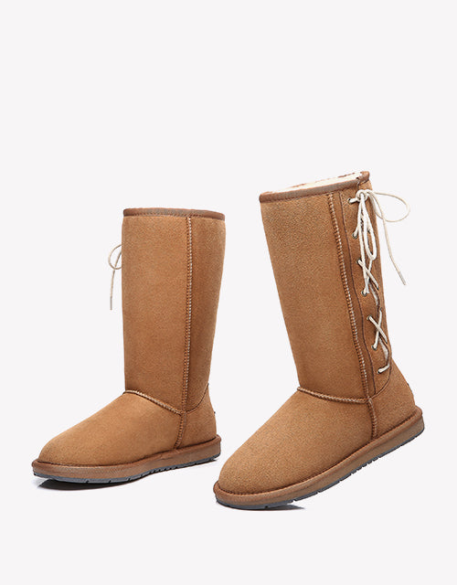 Australian Shepherd UGG Boots Australia Double Face Sheepskin Tall Side Lace Up Boots-Boots-PEROZ Accessories