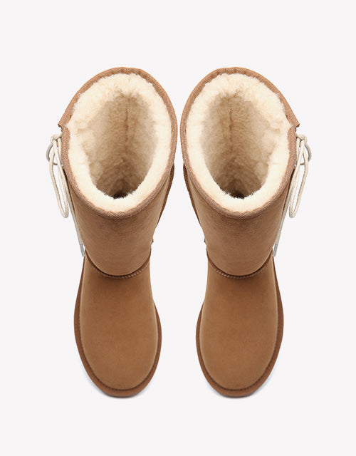 Australian Shepherd UGG Boots Australia Double Face Sheepskin Tall Side Lace Up Boots-Boots-PEROZ Accessories