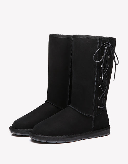 Australian Shepherd UGG Boots Australia Double Face Sheepskin Tall Side Lace Up Boots-Boots-PEROZ Accessories