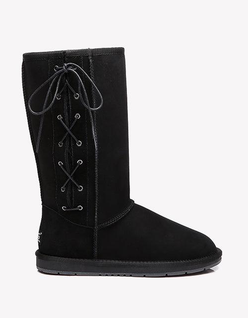 Australian Shepherd UGG Boots Australia Double Face Sheepskin Tall Side Lace Up Boots-Boots-PEROZ Accessories