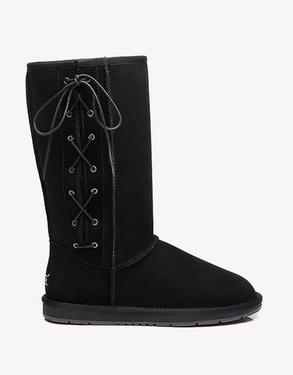 Australian Shepherd UGG Boots Australia Double Face Sheepskin Tall Side Lace Up Boots-Boots-PEROZ Accessories