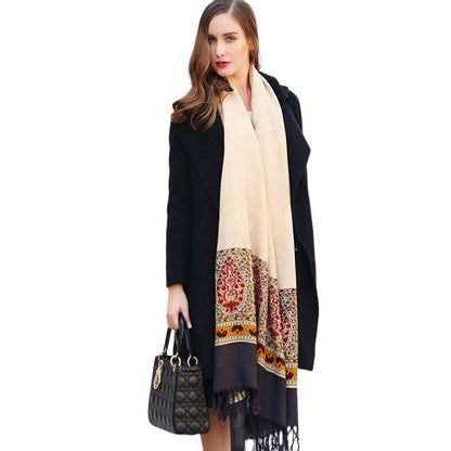 Anyyou 100% Pure Merino Wool Cream Poncho Winter Large Scarf Pashmina Shawl Bandana Neck Wrap For Women-Scarves-PEROZ Accessories