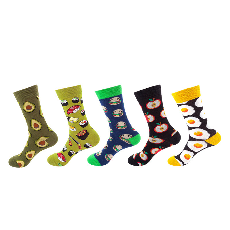 Anysox 5 Pairs One Size 5-11 Mixed Color Set Random Food and Fruits Cotton Fashion Woman Skateboard Oil Paitiing-Socks-PEROZ Accessories
