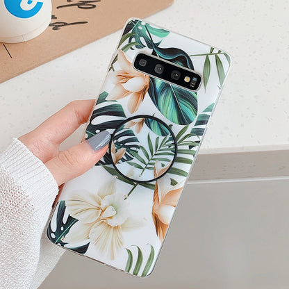 Anymob Samsung Case Green Floral Design Art Leaf Flower Silicon With Holder Stand Phone Cover-Mobile Phone Cases-PEROZ Accessories