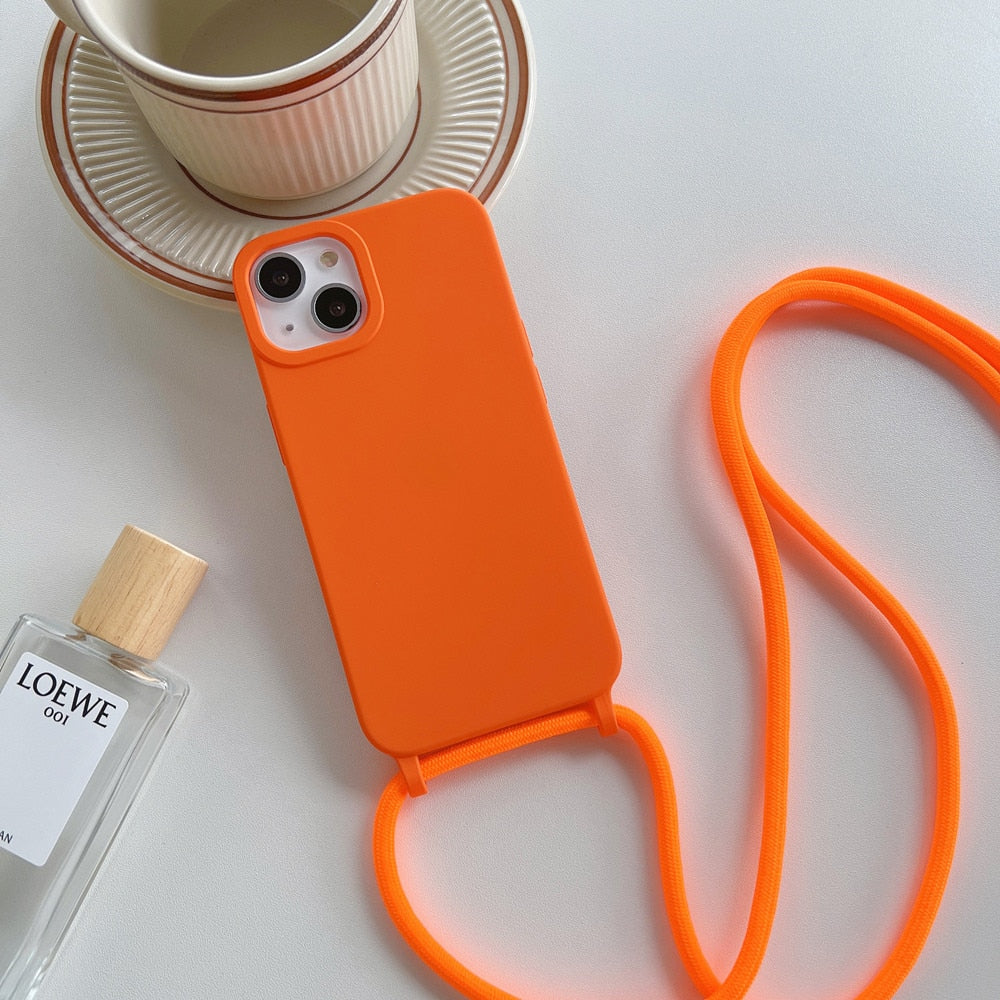 Anymob iPhone Case Orange Crossbody Necklace Strap Lanyard Cord Soft Silicone Cover-Mobile Phone Cases-PEROZ Accessories