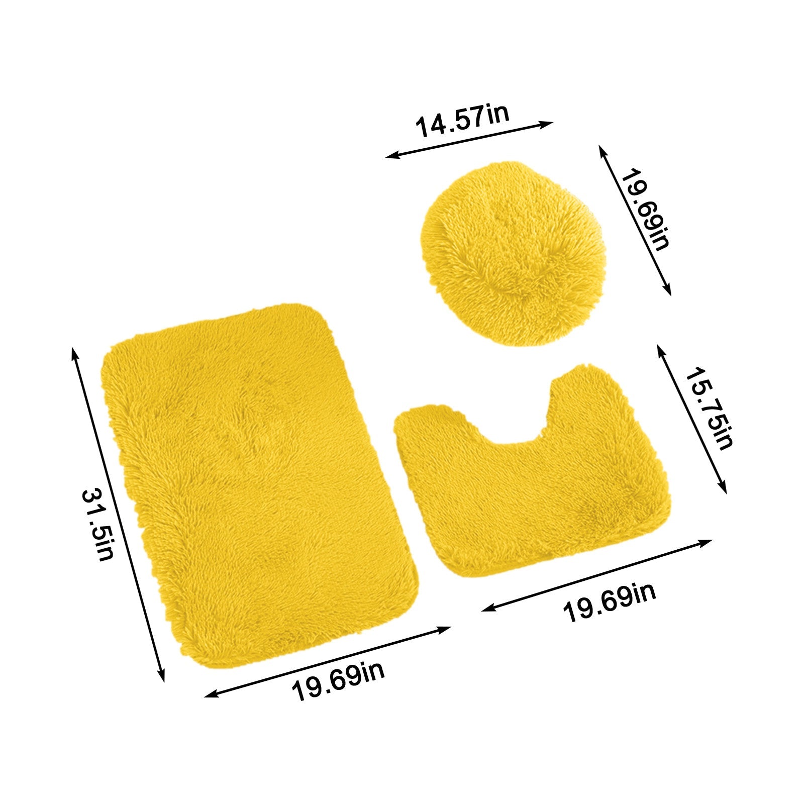 Anyhouz Bath Mat 3pc Yellow Bathroom Silk Tie-Dye Toilet Soft Non Slip Rug Shower Carpets Toilet Lid Cover Floor Mats for Hallway-Bathroom Rugs-PEROZ Accessories