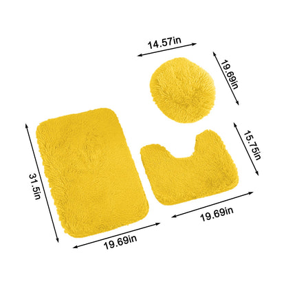 Anyhouz Bath Mat 3pc Yellow Bathroom Silk Tie-Dye Toilet Soft Non Slip Rug Shower Carpets Toilet Lid Cover Floor Mats for Hallway-Bathroom Rugs-PEROZ Accessories
