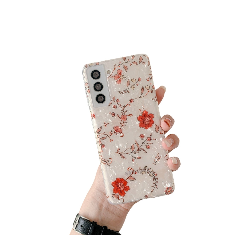 Anymob Samsung Orange Rose Vines Silicone Dream Shell Pattern Case Shockproof Back Cover-Mobile Phone Cases-PEROZ Accessories