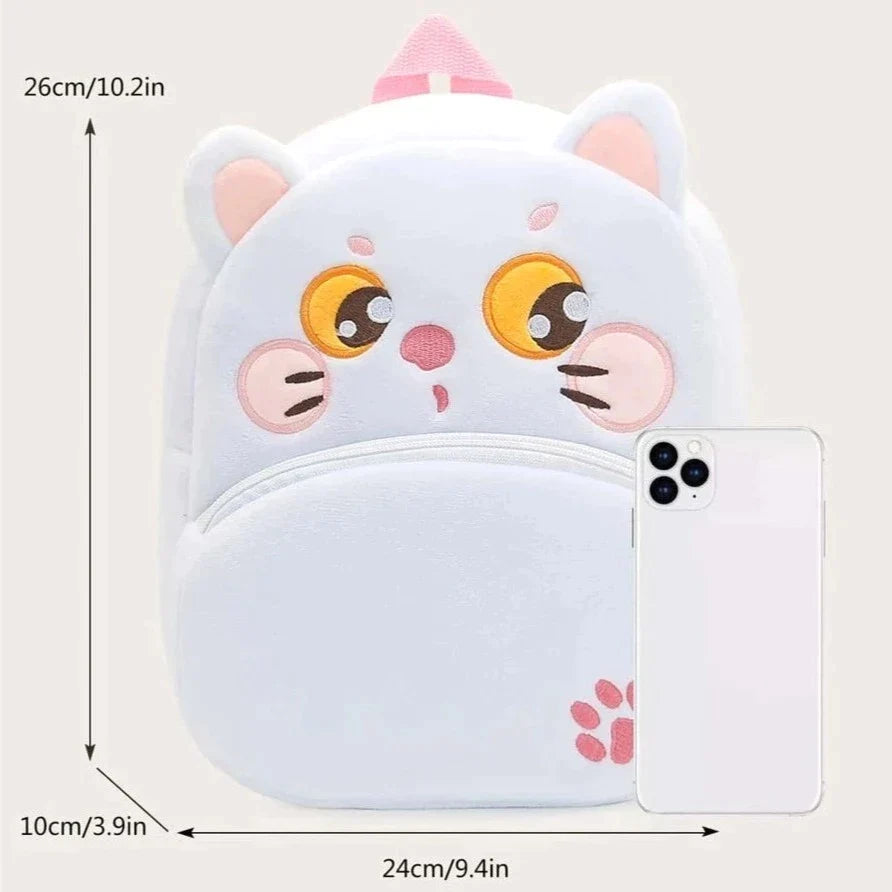 Anykidz 3D White Cat Kids School Backpack Cute Cartoon Animal Style Children Toddler Plush Bag Perfect Accessories For Baby Girls and Boys-Backpacks-PEROZ Accessories