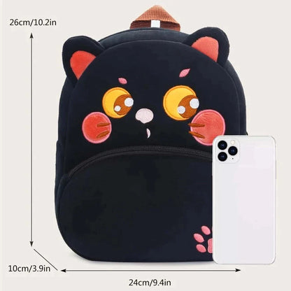 Anykidz 3D Black Cat Kids School Backpack Cute Cartoon Animal Style Children Toddler Plush Bag Perfect Accessories For Boys and Girls-Backpacks-PEROZ Accessories