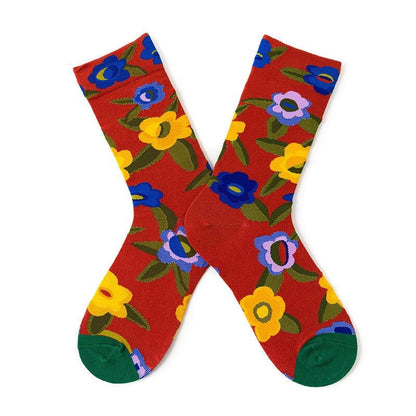 Anysox 5 Pairs Size 5-9 Fashion Socks Combed Cotton Art Abstract Flower Oil Painting Novelty Happy Funny Christmas Gift for Women-Socks-PEROZ Accessories