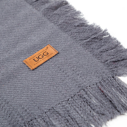 Ugg Fringed Check Wool Scarf Grey-Scarves-PEROZ Accessories