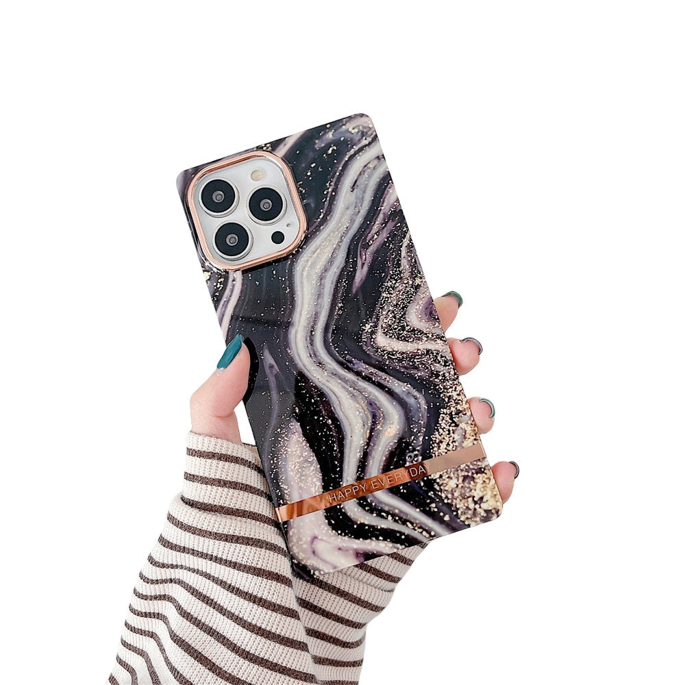 Anymob iPhone Black Marble Electroplated Vintage Case Soft Silicone Shockproof Phone Cover-Mobile Phone Cases-PEROZ Accessories