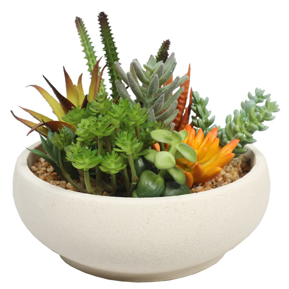 Potted Artificial Succulent Bowl with Natural Stone Pot 21cm-Home &amp; Garden &gt; Artificial Plants-PEROZ Accessories