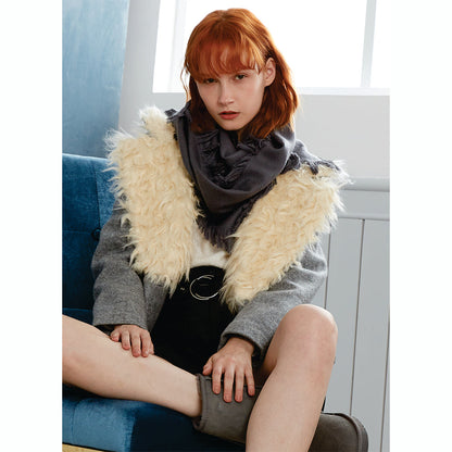 Ugg Fringed Check Wool Scarf Grey-Scarves-PEROZ Accessories