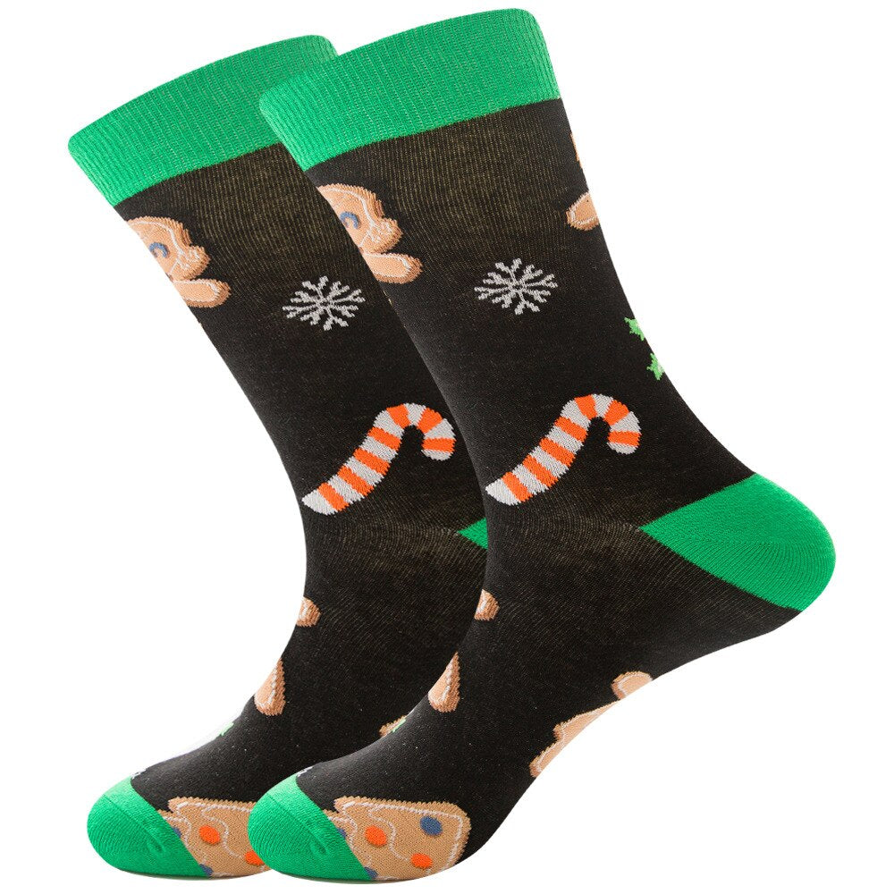 Anysox 5 Pairs Black Green Size 5-13 Socks Crystal Silk Tide Cookies and Cane Winter Holiday Snowflake Stocking Comfortable To Wear-Socks-PEROZ Accessories