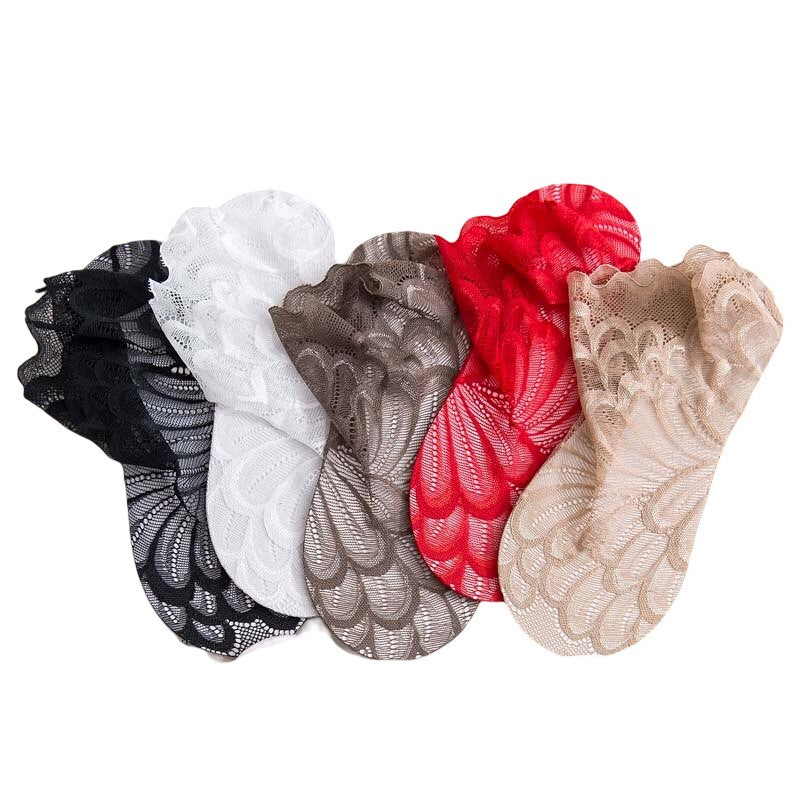 Anysox 5 Pairs One Size 4-5 Mixed Color Fashion Summer Socks With Style Lace Peacock Flower Short Ankle Socks For Women-Socks-PEROZ Accessories