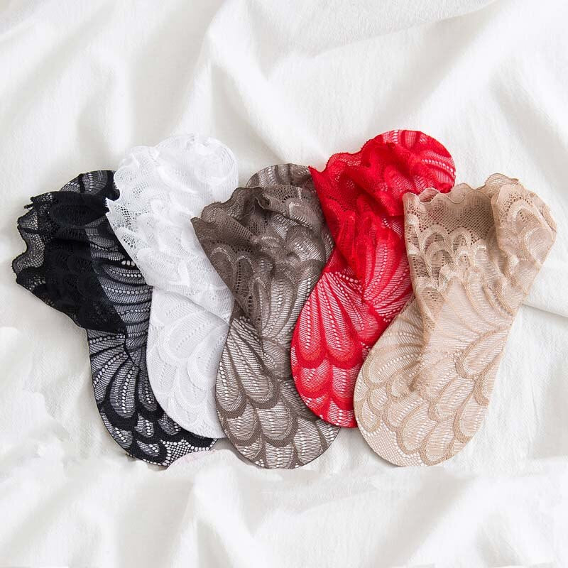 Anysox 5 Pairs One Size 4-5 Mixed Color Fashion Summer Socks With Style Lace Peacock Flower Short Ankle Socks For Women-Socks-PEROZ Accessories