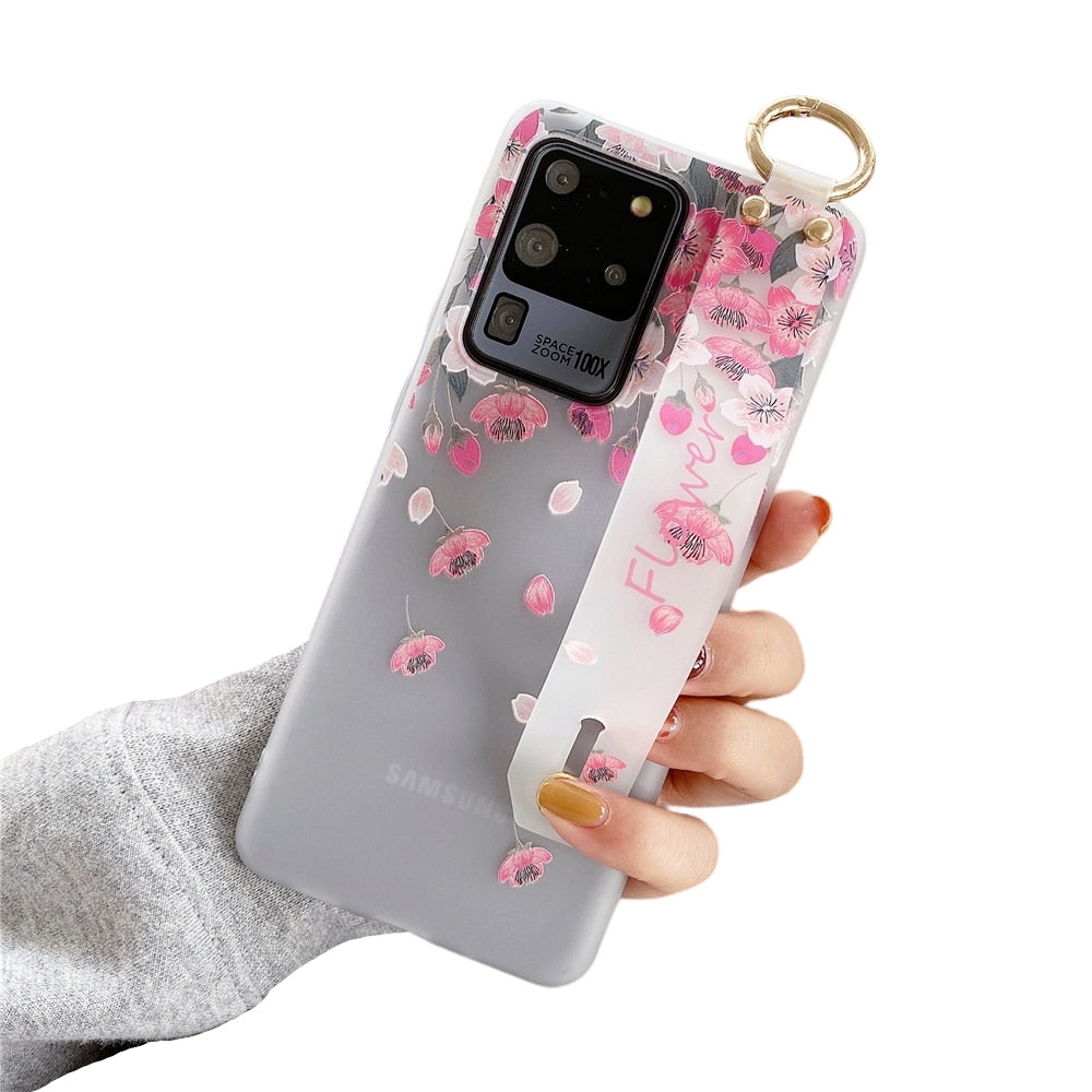 Anymob Samsung Falling Cherry Blossom Soft Silicon Wrist Strap Case Bag Shell Cover-Mobile Phone Cases-PEROZ Accessories