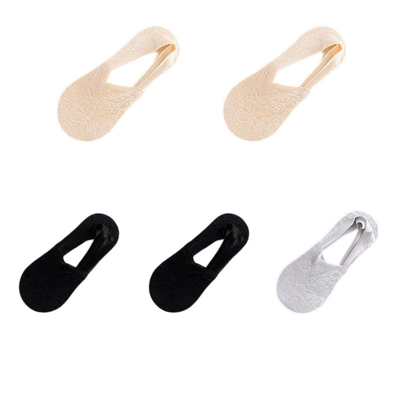 Anysox 5 Pairs Size 5-9 Fashion Socks Lace Flower Style Breathable Antiskid Invisible Ankle Socks for Women (2 Skin, 2 Black, 1 Grey)-Socks-PEROZ Accessories
