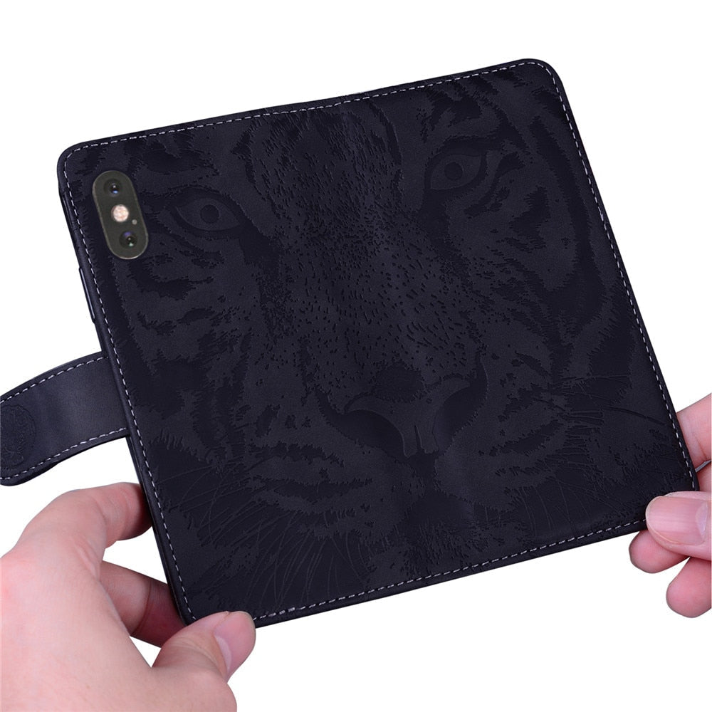Anymob Samsung Case Black 3D Tiger Embossing Magnetic Flip Leather Card Slot Wallet Book Style Cover-Mobile Phone Cases-PEROZ Accessories
