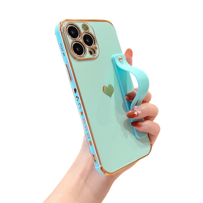 Anymob iPhone Case Light Blue Square Holder Wristband Plating Heart Shockproof Protective Cover-Mobile Phone Cases-PEROZ Accessories