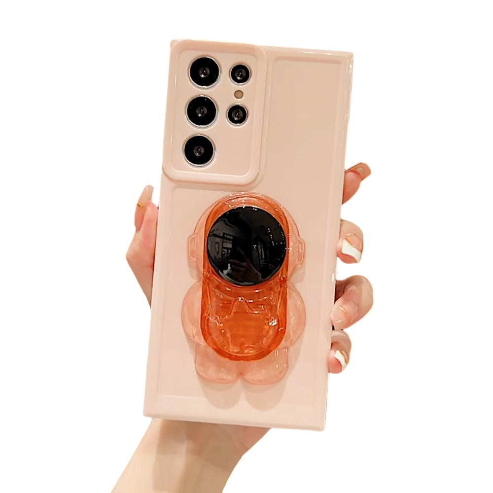 Anymob Samsung Pink Folding Cartoon Astronaut Stand Phone Case Soft Silicone Frame Shockproof Bumper Cover-Mobile Phone Cases-PEROZ Accessories