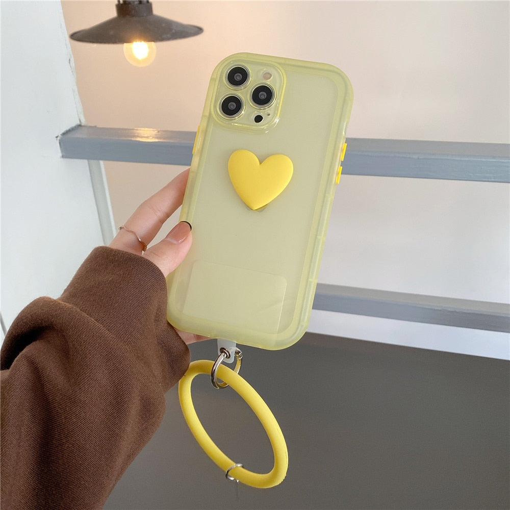 Anymob iPhone Case Yellow 3D Love Heart Silicone Wristband Transparent Soft Bumper Back Cover-Mobile Phone Cases-PEROZ Accessories