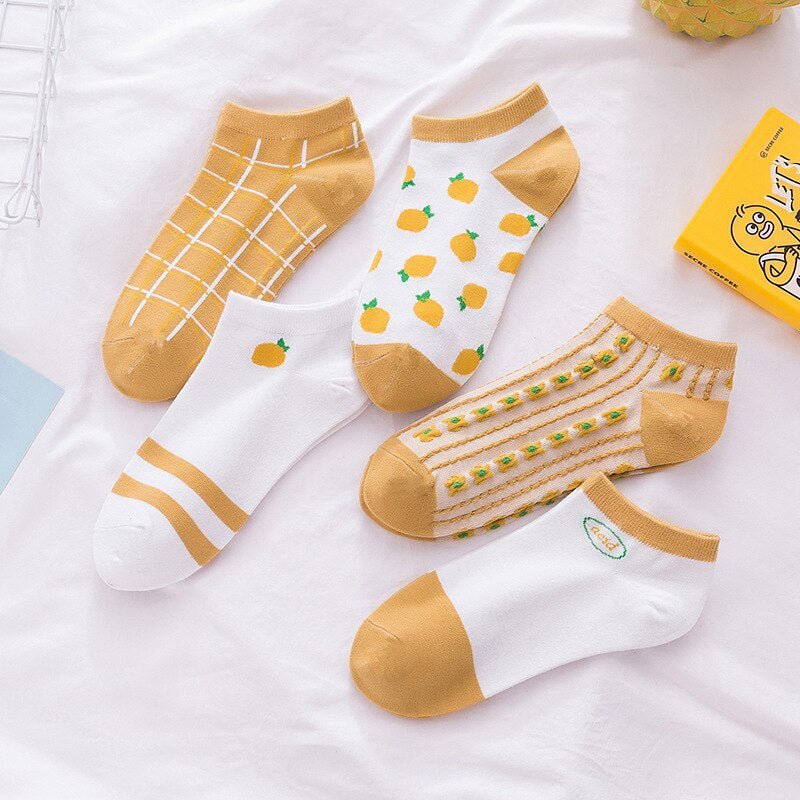 Anysox 5 Pairs One Size 5-9 Mix Pink Liner Cotton And Spandex Comfortable Socks To Wear With Fruit Creative Design Brand Perfect for Women-Socks-PEROZ Accessories
