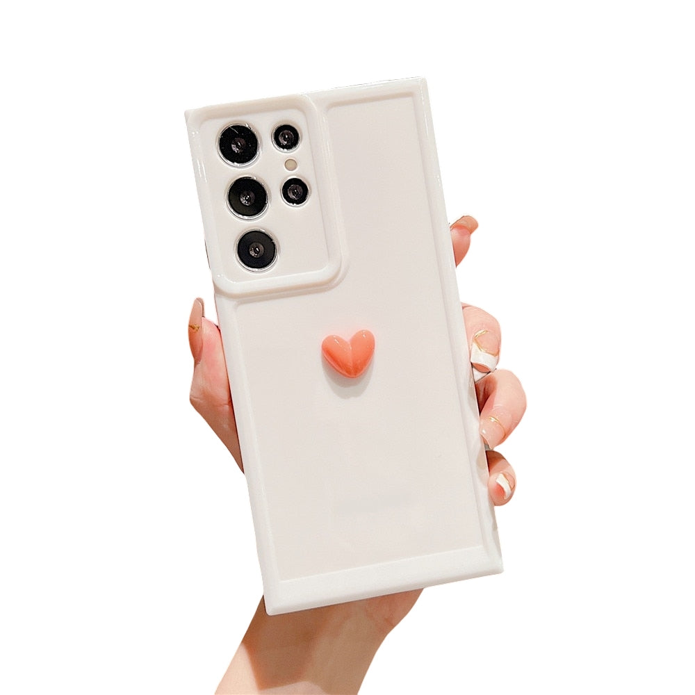 Anymob Samsung White With Orange Cute 3D Love Heart Case Shockproof Soft Silicone Phone Back Cover-Mobile Phone Cases-PEROZ Accessories
