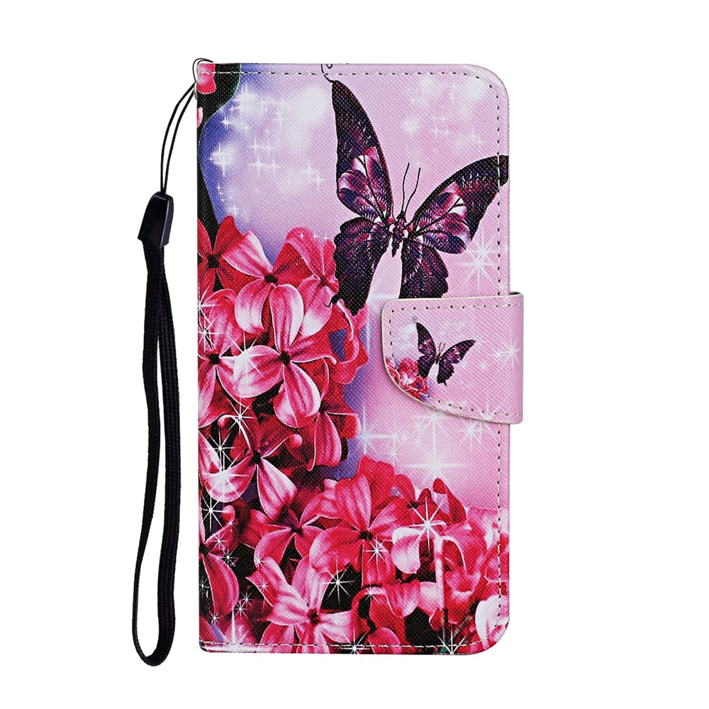 Anymob iPhone Case Pink with Butterfly Flip Leather Wallet Stand Cover Phone Bag Shell-Mobile Phone Cases-PEROZ Accessories