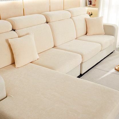 Anyhouz Sofa Cover Beige L-Shape Polyester Chenille Thick Stretchable Cushion For Living Room Back Cushion-Chair Cover-PEROZ Accessories