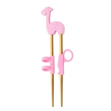 AnyGleam Chop Stick Pink Giraffe 1 Pair Reusable Gold Stainless Steel Cartoon for Kids and Children Kitchen Accessories-Kitchen &amp; Dining-PEROZ Accessories