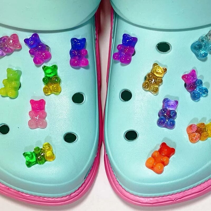 Anykidz 10pcs Pink Blue Glitter Bear Shoe Charm Accessories Jeans Clogs Pendants Designer Ornament Jibbitz for Crocs-Shoe Charms-PEROZ Accessories