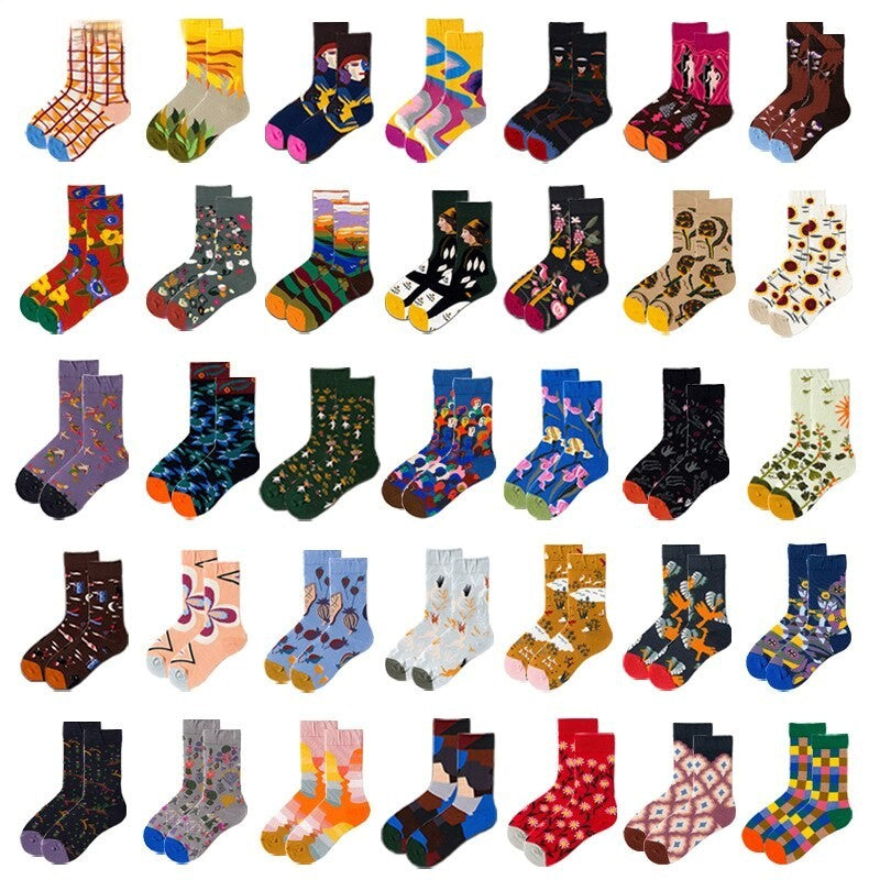 Anysox 5 Pairs Size 5-9 Fashion Socks Combed Cotton Art Abstract Stripe Oil Painting Novelty Happy Funny Christmas Gift for Women-Socks-PEROZ Accessories
