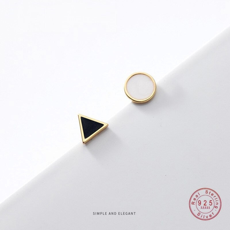 Anyco Fashion Earrings Simple Geometric Round Black Triangle Zircon Stud for Women Classic Small Jewelry Accessories-Earrings-PEROZ Accessories