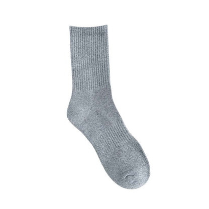Anysox 5 Pairs Grey Size 10-14 Fashion Socks High Quality Office Sports Business Long Socks Cotton Solid Colors Skateboard Knitted Casual-Socks-PEROZ Accessories