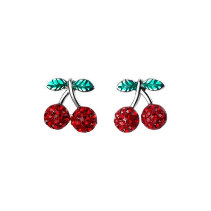 Anyco Fashion Earrings Genuine Sterling Silver Romantic Sweet Red Zircon Cherry Fruit Studs For Girls Accessory Jewelry-Earrings-PEROZ Accessories