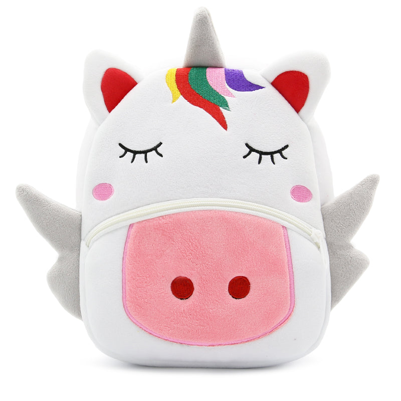 Anykidz 3D White Unicorn School Backpack Cute Animal With Cartoon Designs Children Toddler Plush Bag For Baby Girls and Boys-Backpacks-PEROZ Accessories