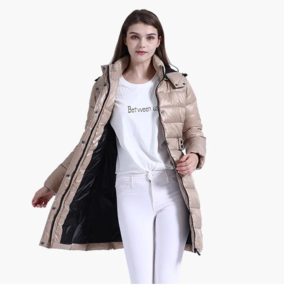 Anychic Womens Padded Puffer Jacket Large Beige Hooded Long Thick Puffer Jackets For Women Fashion Coats Casual Waterproof Outerwear-Coats &amp; Jackets-PEROZ Accessories