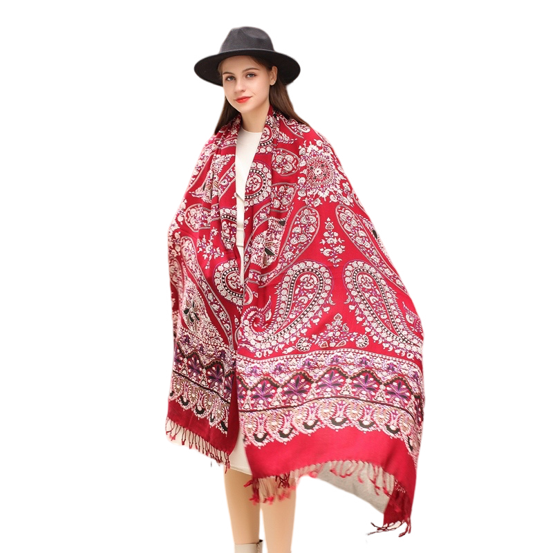Anyyou 100% Merino Wool Claret Silk Satin Large Winter Scarf Pashmina Shawl Bandana Perfect For Women Ladies Fashion Style-Scarves-PEROZ Accessories