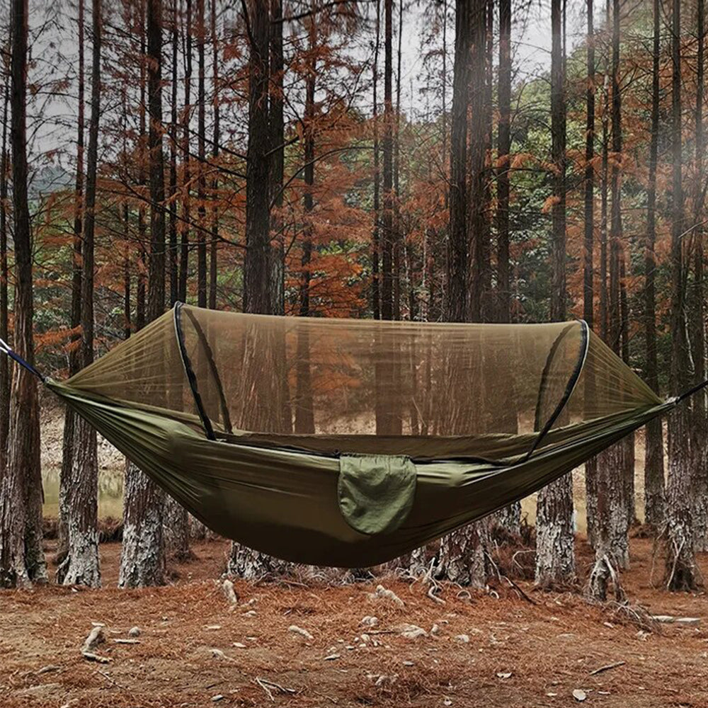 Anypack Camping Swing Chair Army Green 260X140Cm Mosquito Net Hammock Automatic Quick-Opening Outdoor Camping Pole Hammock Swing Anti-Rollover-Camping Essentials-PEROZ Accessories