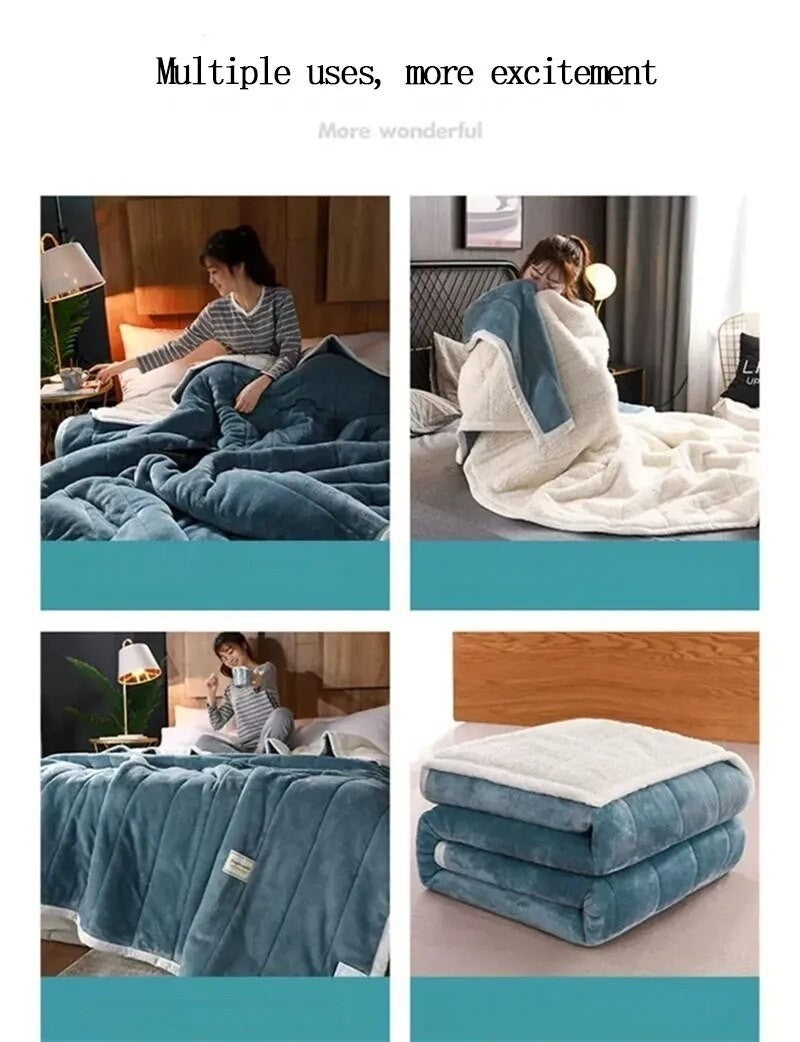 Anyhouz Blanket Green Coral Fleece Autumn Winter Warm 3 Layers Thicken Flannel Soft Comfortable Warmth Quilts Washable 120x200cm-Blankets-PEROZ Accessories