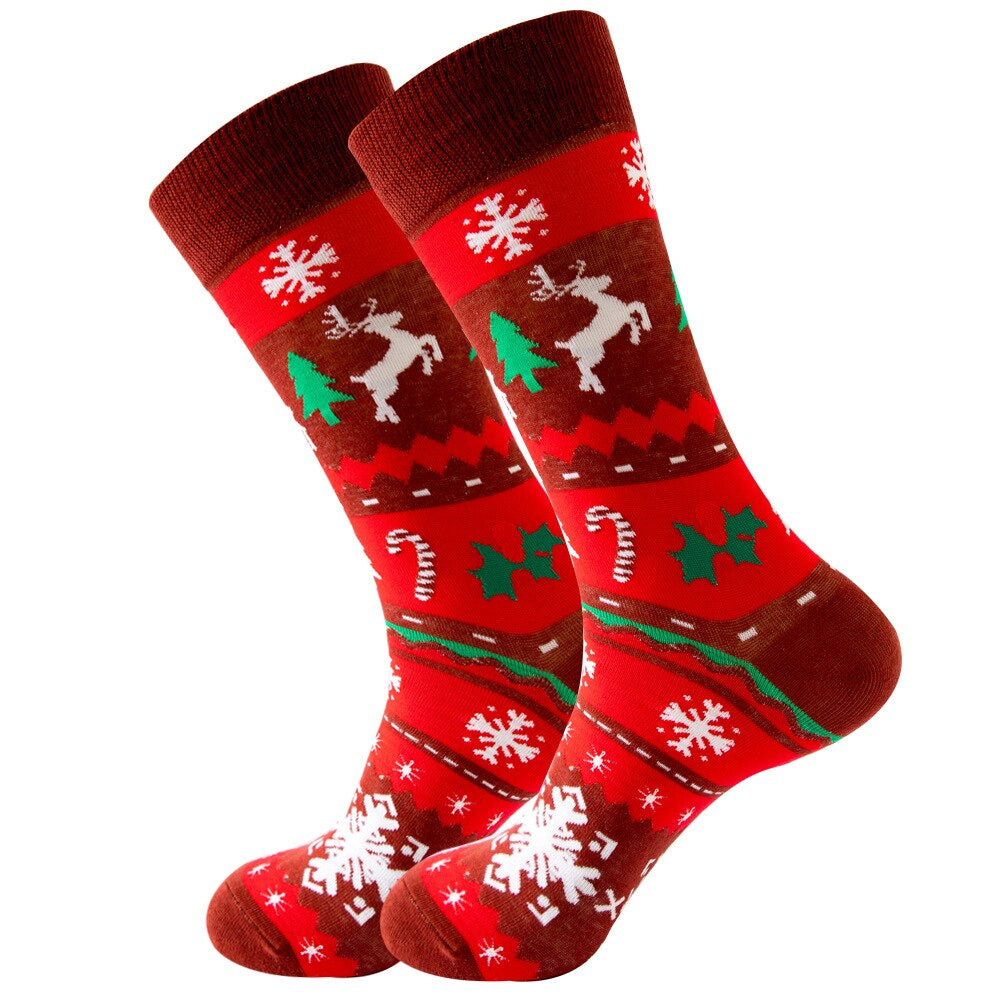Anysox 5 Pairs Red Black Size 5-13 Socks Crystal Silk Tide Santa Claus Winter Holiday Plus Snowflake Stocking Comfortable To Wear Perfect For Women-Socks-PEROZ Accessories