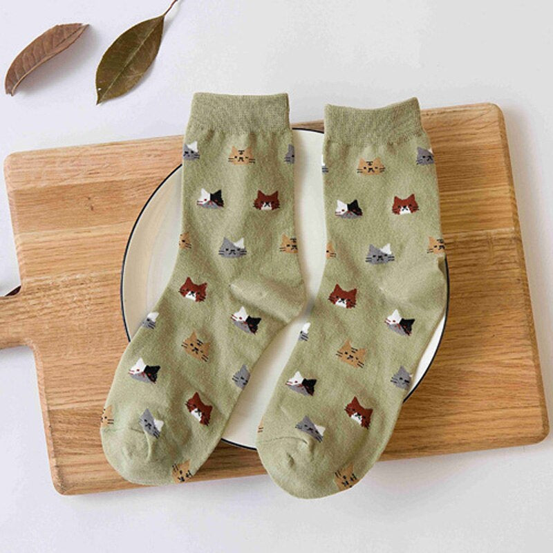 Anysox 5 Pairs Size 5-9 Fashion Socks Thick Warm Cotton Cute Cartoon Cat Animal Ankle Short Casual for Ladies Girls Christmas Gifts Green-Socks-PEROZ Accessories